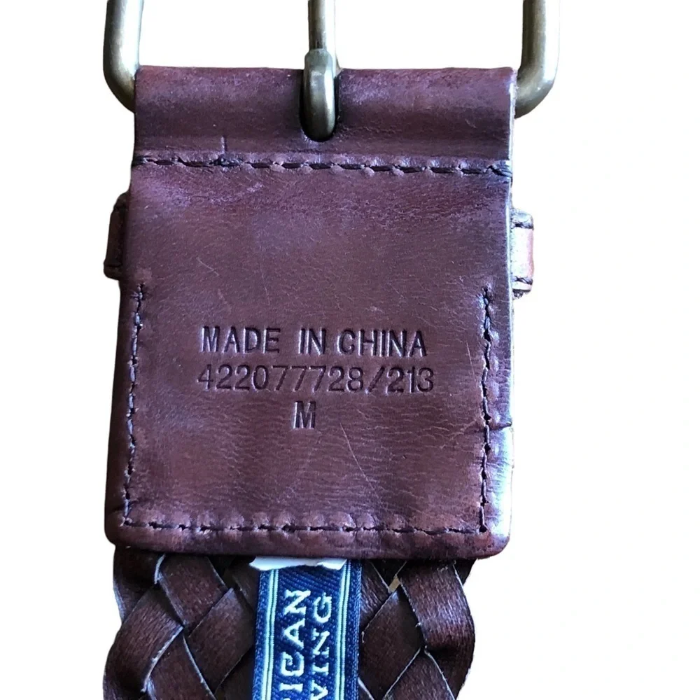 American Living Brown Woven Leather Belt Large
